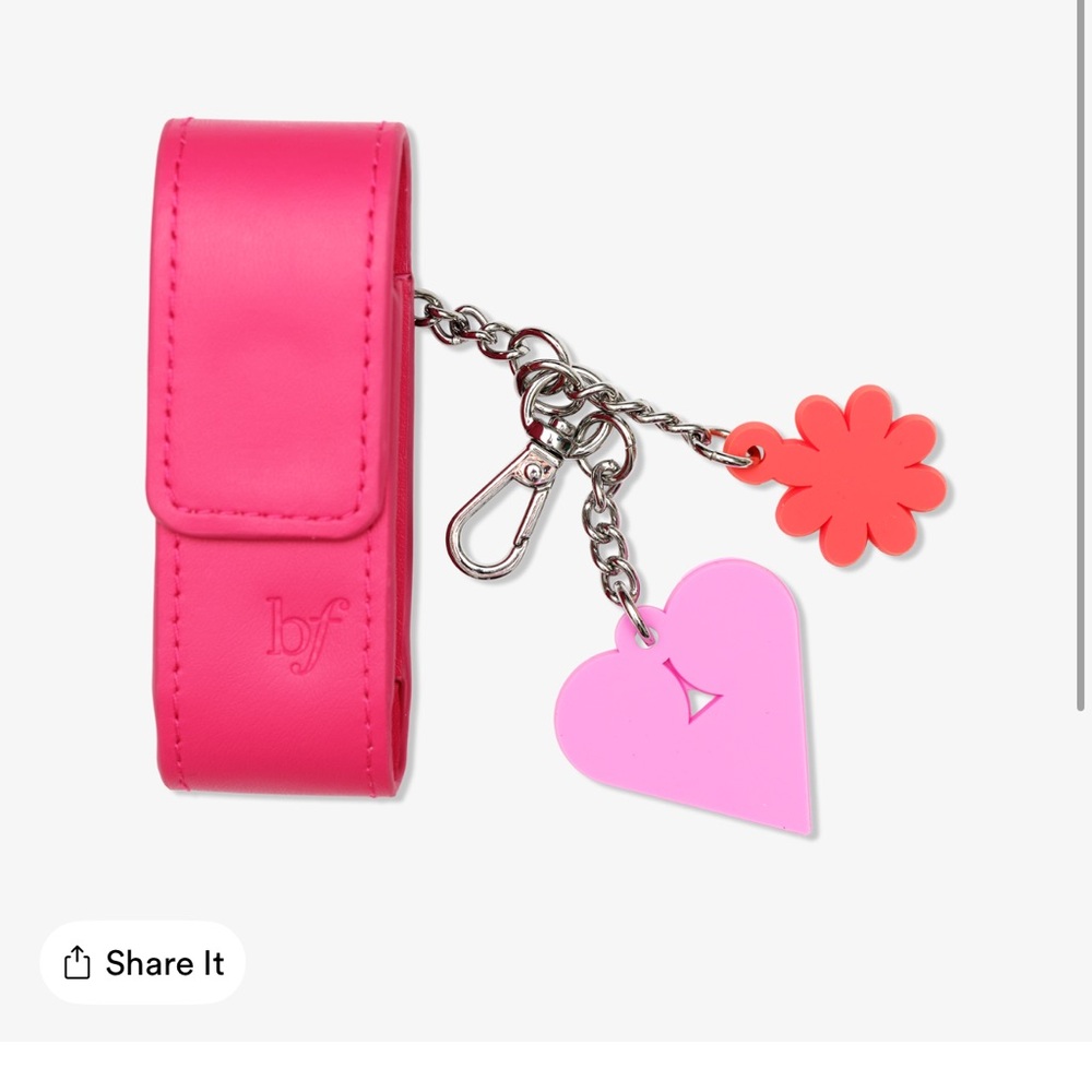 BENEFIT Pink LipGloss Keychain with Charms for Bag or Phone
